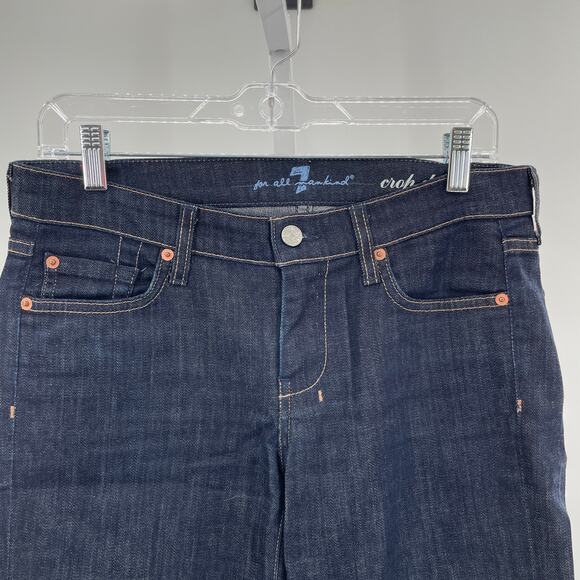 7 For All Mankind Dark Blue Denim Crop Dojo Low Rise Straight Leg Y2K Jeans 28 - Picture 5 of 15